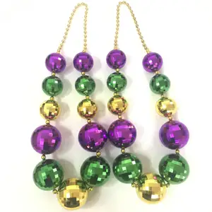 Большие бусины Mardi Gras на заказ, металлические фиолетовые, зеленые и Золотые бусы с большим шариком, ожерелье