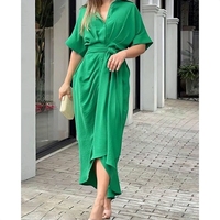 2024 femmes été tenue décontractée à manches courtes imprimé fleuri robe simple boutonnage longues robes à lacets