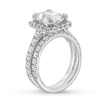 Cincin Pertunangan dan Pernikahan Perak Sterling 925 Zirkon Harga Bagus Berlian Halo CZ Potongan Emerald Setting Cakar