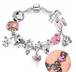 Mother's day personalized bracelet crystal charms mom dangle charms diy bracelet nickel free
