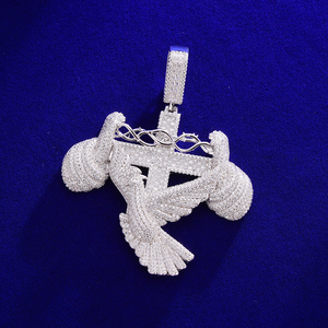 Colgante Religioso de Plata con Incrustaciones de Diamantes, Diseño de Cruz, Guantes de Boxeo y <span class=keywords><strong>Paloma</strong></span>, para Hombre - Product Image 2