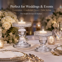 Porte-bougies en cristal avec bordure taillée en diamant, centres de table transparents sur piédestal pour mariages, décoration de la maison et d'événements