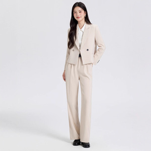 Women's Suit Set Off White Solid Color Anti-Wrinkle Polyester Casual Wear for Office and Interviews - Product Image 3