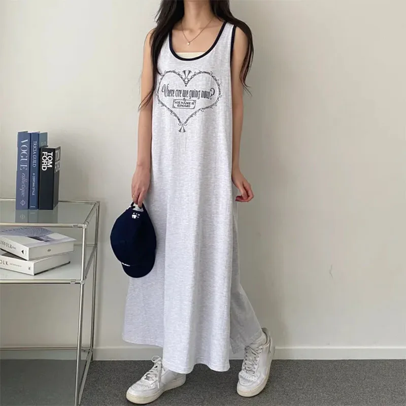 chinese dress ladies 2021 Summer Women Vest Dress Cotton O-Neck Sleeveless Solid Midi Dress Stitching Large Swing Casual Loose Dress Vestido Sundress Green / XXL
