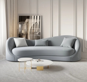 Divano imbottito in velluto grigio di alta qualità divano curvo a 3 posti per la Reception del soggiorno - Product Image 2