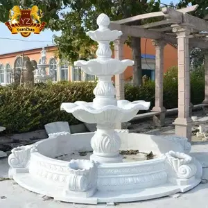 Beautiful Hand Carved Natural Outdoor Large Garden Marble Water Fountain With Lion And Lady