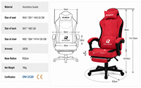 Chaise de bureau ergonomique en tissu de qualité supérieure avec fonction de massage, hauteur réglable, pivotant à 360 degrés, repose-pieds
