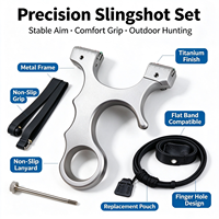 Slingshot en acier inoxydable usiné CNC, poignée décalée, boucle à dents, bande élastique plate sans nœud pour le tir