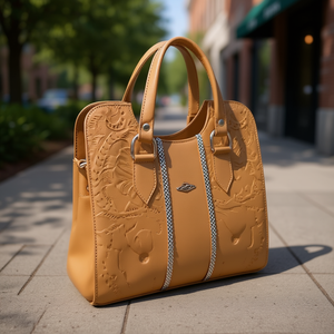 Sac fourre-tout décontracté Fana Thaliss grande capacité en cuir de vachette camel avec chaîne diamantée et rayures, sac à main pour femme usage quotidien - Product Image 2