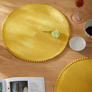Mantel Individual Redondo de PP Tejido Amarillo de 40 cm, Resistente al Calor, Estilo Nórdico, para Mesa de Comedor - Product Image 1