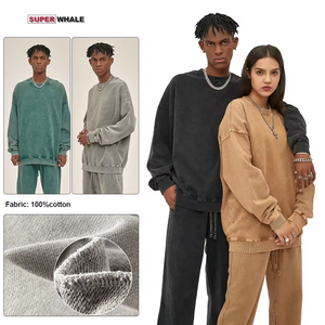 Weirui Custom Logo Heavyweight <b>Vintage</b> Streetwear Crewneck 100%cotton Acid Washed <b>Oversized</b> Unisex Mens Hoodies & <b>Sweatshirts</b> - Product Image 4