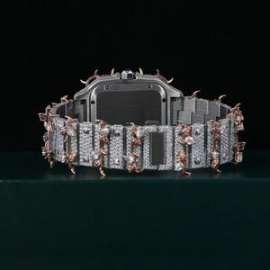 VVS 모이사나이트 다이아몬드 시계 쿼츠 무브먼트 스테인리스 스틸 케이스 패션 41MM 로즈 & 화이트 톤 가시 디자인 - Product Image 3