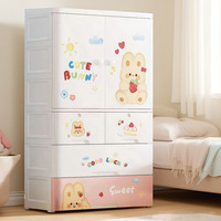 Armario de Plástico Portátil de 4 Niveles con Diseño de Dibujos Animados para Dormitorio, Armarios de Plástico Multifuncionales y Ecológicos para Ahorrar Espacio