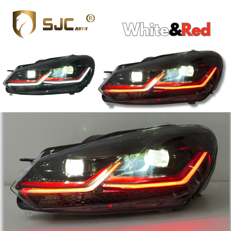 Sjc V2 Smoked LED Headlight Assembly For Volkswagen Golf 6 2009-2012 LED DRL