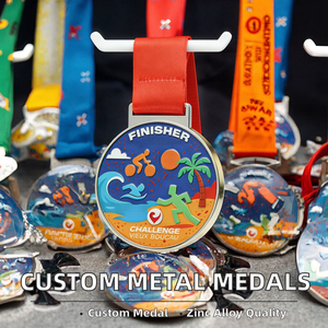 Medalla de Triatlón Redonda Plateada de Aleación de Zinc Esmaltada a Color, Premio del Evento Challenge Vieux <span class=keywords><strong>Boucau</strong></span> - Product Image 2