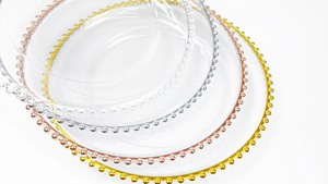Assiettes de présentation en <span class=keywords><strong>plastique</strong></span> pour la décoration de mariage, support de vaisselle rond classique de 13 pouces réutilisable bon marché en <span class=keywords><strong>plastique</strong></span> <span class=keywords><strong>transparent</strong></span> doré, vente en gros - Product Image 6