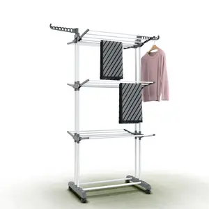 Foldable Clothes Drying Rack With Wings And Wheel 3 In 1 Clothes Airer Step Up Laundry Tower Drying Rack