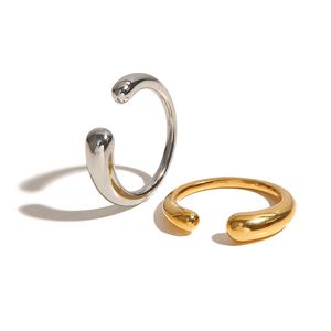 Anillo Abierto Ovalado de Acero Inoxidable, Moderno y Versátil, Estilo Influencer, con Diseño de Gota de Agua para el Dedo Índice - Product Image 3