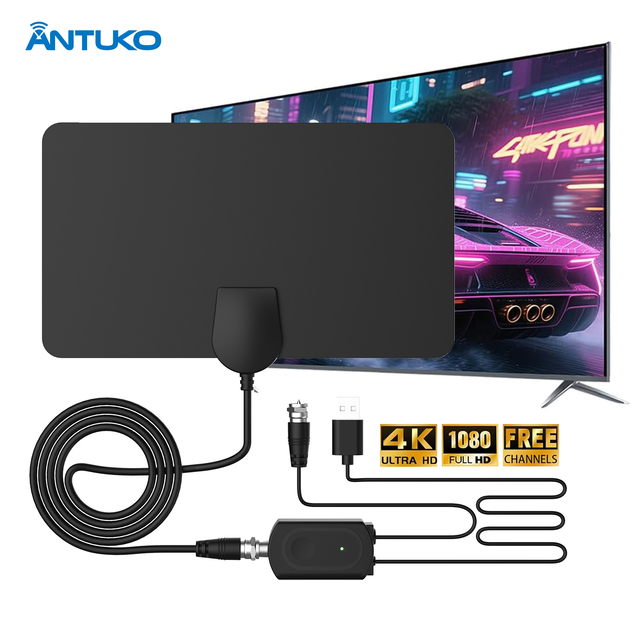 Antuko Best 4K 1080P Indoor TV Antenna 25DBi High Gain HDTV 3M Cable UHF/VHF Receiving Long Range Coverage CE/FCC Certified