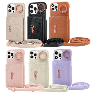 Étui de téléphone en cuir de <span class=keywords><strong>luxe</strong></span> VIETAO, <span class=keywords><strong>porte</strong></span>-téléphone multifonction avec bandoulière, cadre plaqué or rose pour 15 Pro Max - Product Image 1