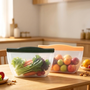 Sacs de conservation alimentaire en silicone anti-fuite 900 ml, réutilisables, compatibles congélateur, sans BPA, sacs en silicone, logo personnalisé accepté - Product Image 1