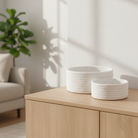 Mini Cesta Redonda Rústica de Algodón Tejido para Almacenamiento de Cosméticos y Joyas de Escritorio - Multiusos al por Mayor
