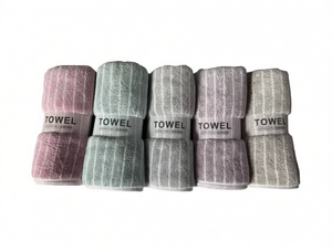 Set di asciugamani da bagno in cotone 70x140 cm a righe, colori misti, tessuto rettangolare per adulti - Product Image 1