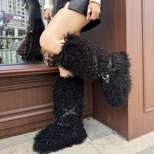 Thick-soled snow <b>boots</b> Y2K Punk Faux Mongolia Fur <b>Boots</b> Winter Fashion Plush Warm Snow <b>Boots</b> for Women - Product Image 2