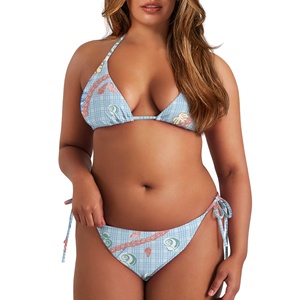 Traje de baño de bikini con cuello halter para mujer, traje de baño triangular con estampado floral y lazo lateral, traje de playa de talla grande - Product Image 1