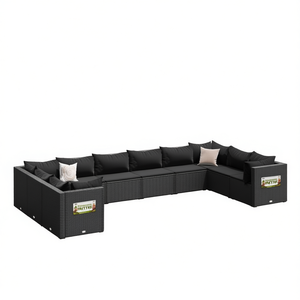Ensemble de salon de jardin en rotin noir, 10 places, mobilier de jardin extérieur, design contemporain, résistant aux intempéries - Product Image 1