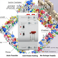 ATS Cb 2P 63A Satu Fasa PC Saklar Transfer Otomatis Daya Ganda Kapasitas Pemutusan 6kA Penggunaan Rumah Tangga Generator Milidetik