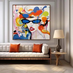 Decoración del Hogar, Arte Mural, Cuadro Divertido de Arte Pop con Personaje con Gafas de Sol, Pintura Abstracta al Óleo sobre Lienzo Acrílico, Pintura Hecha a Mano - Product Image 4