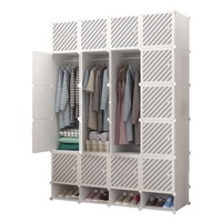 Armoire modulaire en plastique JAYA DIY, armoire de rangement portable pour chambre à coucher avec barre de suspension, étagères, organisateur en cubes, vente en gros
