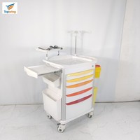 Carro de Emergencia Médico de Aluminio para Hospital, Carrito de Enfermería con 5 Cajones, Soporte para Suero, Estante para Desfibrilador, Cerradura Moderna