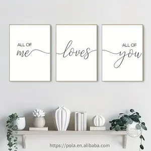 3pcs All Of Me Loves All Of You Letters Posters Wall Art Couple Quotes Canvas Painting Nordic Wall Pictures For Bedroom Home Dec