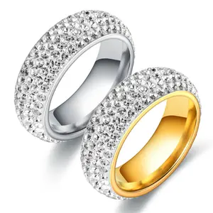 Anéis de titânio para mulheres, 8mm cinco linhas diamante anéis de casamento e noivado