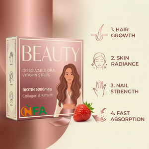 Tiras de Vitaminas Orales Completamente Disolubles OEM para un Cabello Más Fuerte y Grueso, una Piel Radiante y Brillante con Biotina 5000mcg, Colágeno y Queratina - Product Image 5