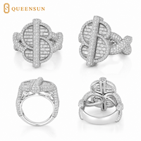 Queensun Hip Hop Bijoux Moissanite Bague en diamant GRA D VS S925 10K 18K Bague en argent Dollar