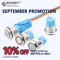 Interrupteur à bouton-poussoir industriel en métal étanche IP65 16mm 19mm 22mm avec LED anneau/insigne d'alimentation, laiton nickelé, à enclenchement/momentané
