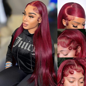 Parrucche capelli umani anteriori <span class=keywords><strong>in</strong></span> pizzo 13x4 rosso dritto bordeaux 13x6 Hd parrucca frontale <span class=keywords><strong>in</strong></span> pizzo da donna 99j 250 colorato ad alta densità - Product Image 2