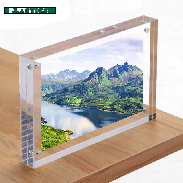 2022 Free Stand Clear Acrylic Cylinder Picture Frame Double sided Magnet Photo Frame Desktop Display
