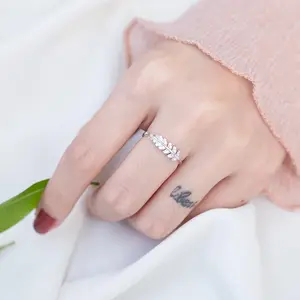 Dylam 925 Perak Cincin Murni Wanita Kualitas Tinggi Buka Mungil Dapat Disesuaikan Ukuran Dapat Disesuaikan Cincin Daun Trendi Berlapis Emas