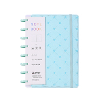 Cuaderno de Hojas Sueltas con Encuadernación de Discos, Cubierta de Cuero PU con Diseño de Estrellas Pastel Impresas en Formato A5, Banda Elástica, 60 Hojas, Regalo
