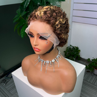 Perruque Courte Bouclée Pixie Coupée Highlight Perruque de Cheveux Humains Lace Frontale 13x4 P427 HD Lace Frontale Perruques Bob Courtes pour Femme 100% Cheveux Humains