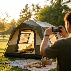 <span class=keywords><strong>Tente</strong></span> de randonnée de voyage trois saisons imperméable à double couche pour 3-4 personnes, légère, en polyester 210T, avec cadre en fibre de verre, pour l'extérieur - Product Image 2
