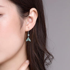 Pendientes de Jadeíta Natural con Forma de Cola de Pez, Plata S925 con Incrustaciones, Accesorios de Moda para Mujer, Incluye Certificado de Tasación D731 - Product Image 3