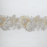 Bordure en dentelle perlée et pailletée de luxe pour Abaya Kaftan, ruban en maille scintillante pour voile de mariée et vêtement, bordure en dentelle de couture de haute qualité