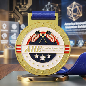 Medalla <span class=keywords><strong>de</strong></span> Metal <span class=keywords><strong>de</strong></span> Aleación <span class=keywords><strong>de</strong></span> Zinc Redonda <span class=keywords><strong>de</strong></span> Doble Cara Chapada en <span class=keywords><strong>Oro</strong></span> con Bandera Americana Cruzada y Logotipo <span class=keywords><strong>de</strong></span> Estrella Esmaltado Personalizado - Product Image 4