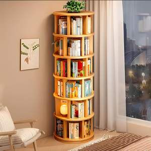 Libreria Girevole in Legno su Ruote a 360 Gradi, Scaffale Rotante Salvaspazio per Soggiorno, Camera da Letto e Angoli - Product Image 6