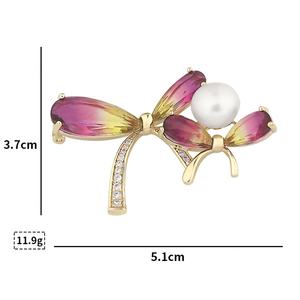 Broches élégantes en perles brillantes, magnifiques broches nœud, broches plaquées or avec diamants et zircons, bijoux unisexes pour femmes, sacs de fiançailles - Product Image 6